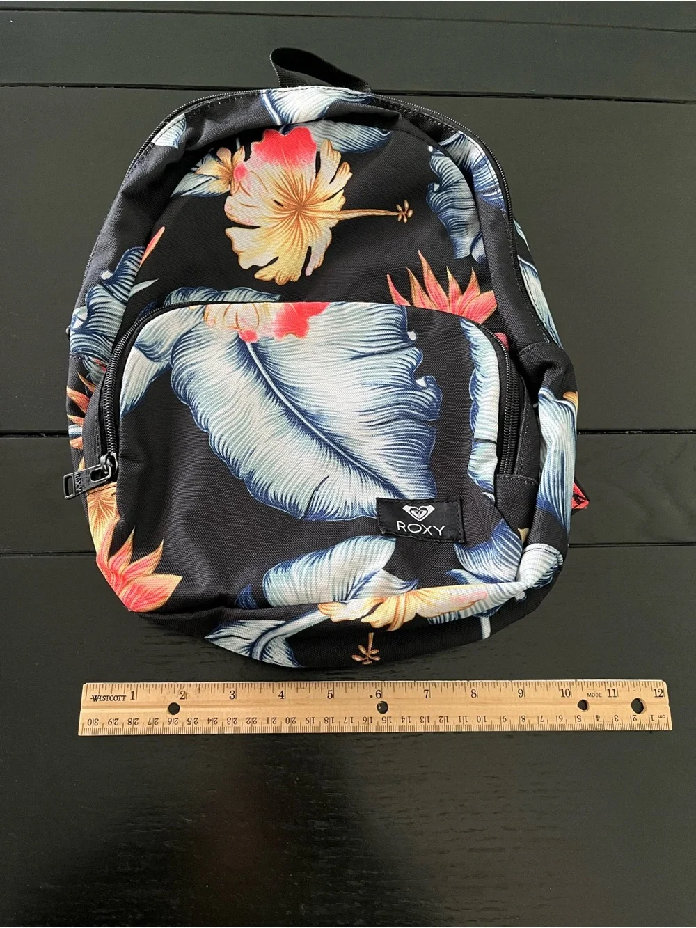 Mini Roxy Black Backpack with Blue and Coral Floral Print